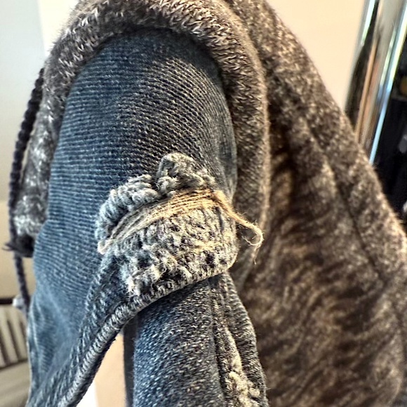 FP Distressed Denim Hooded Jacket with Knit Sleeves - X-Small (EUC) - Picture 8 of 12